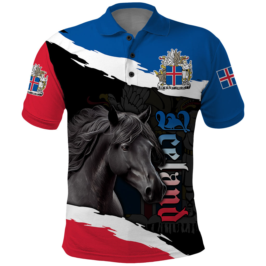 Icelandic Horse Polo Shirt Icelandic Coat of Arm Black - Wonder Print Shop