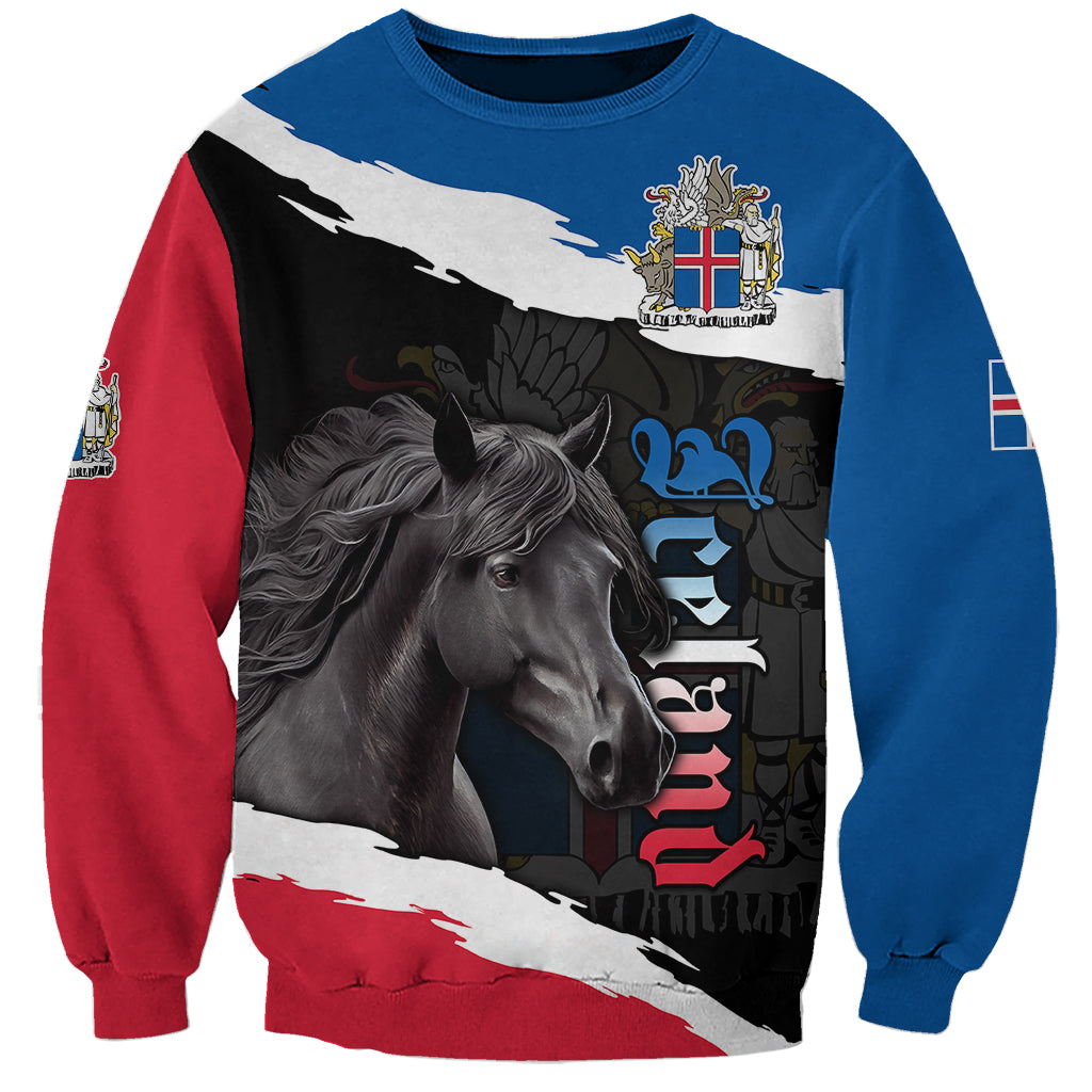 Icelandic Horse Sweatshirt Icelandic Coat of Arm - Black - Wonder Print Shop