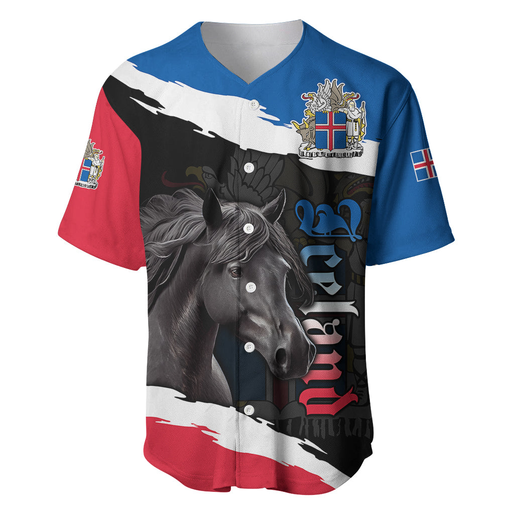 Personalised Icelandic Horse Baseball Jersey Icelandic Coat of Arm - Black LT9 - Wonder Print Shop