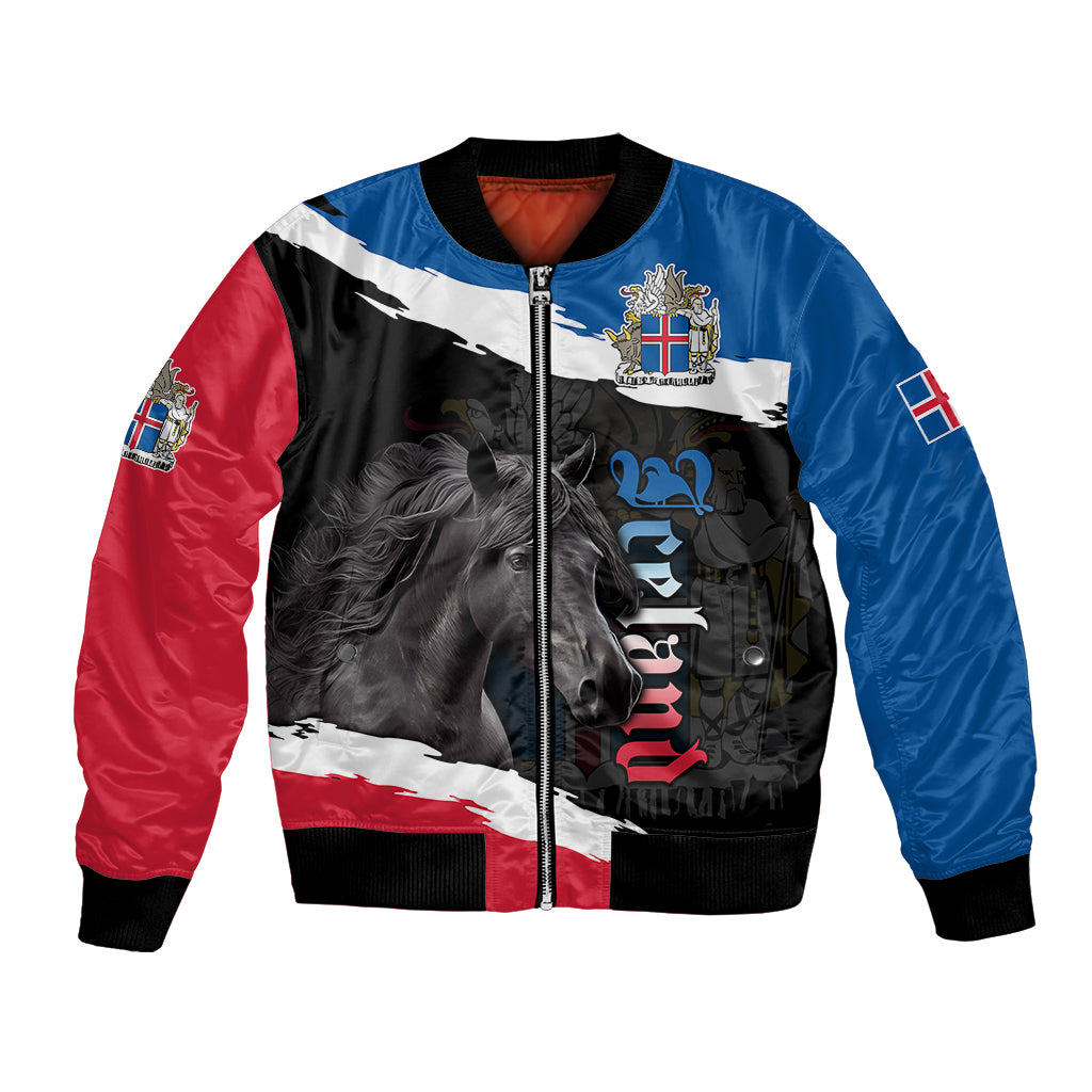 Personalised Icelandic Horse Bomber Jacket Icelandic Coat of Arm - Black LT9 - Wonder Print Shop