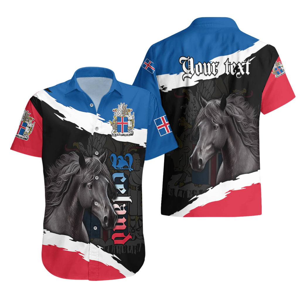 Personalised Icelandic Horse Hawaiian Shirt Icelandic Coat of Arm - Black - Wonder Print Shop