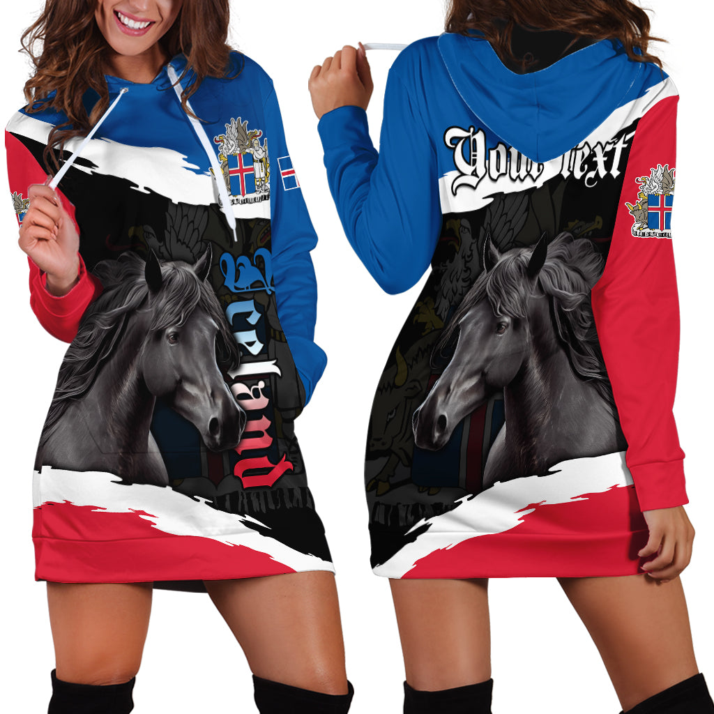 Personalised Icelandic Horse Hoodie Dress Icelandic Coat of Arm - Black - Wonder Print Shop