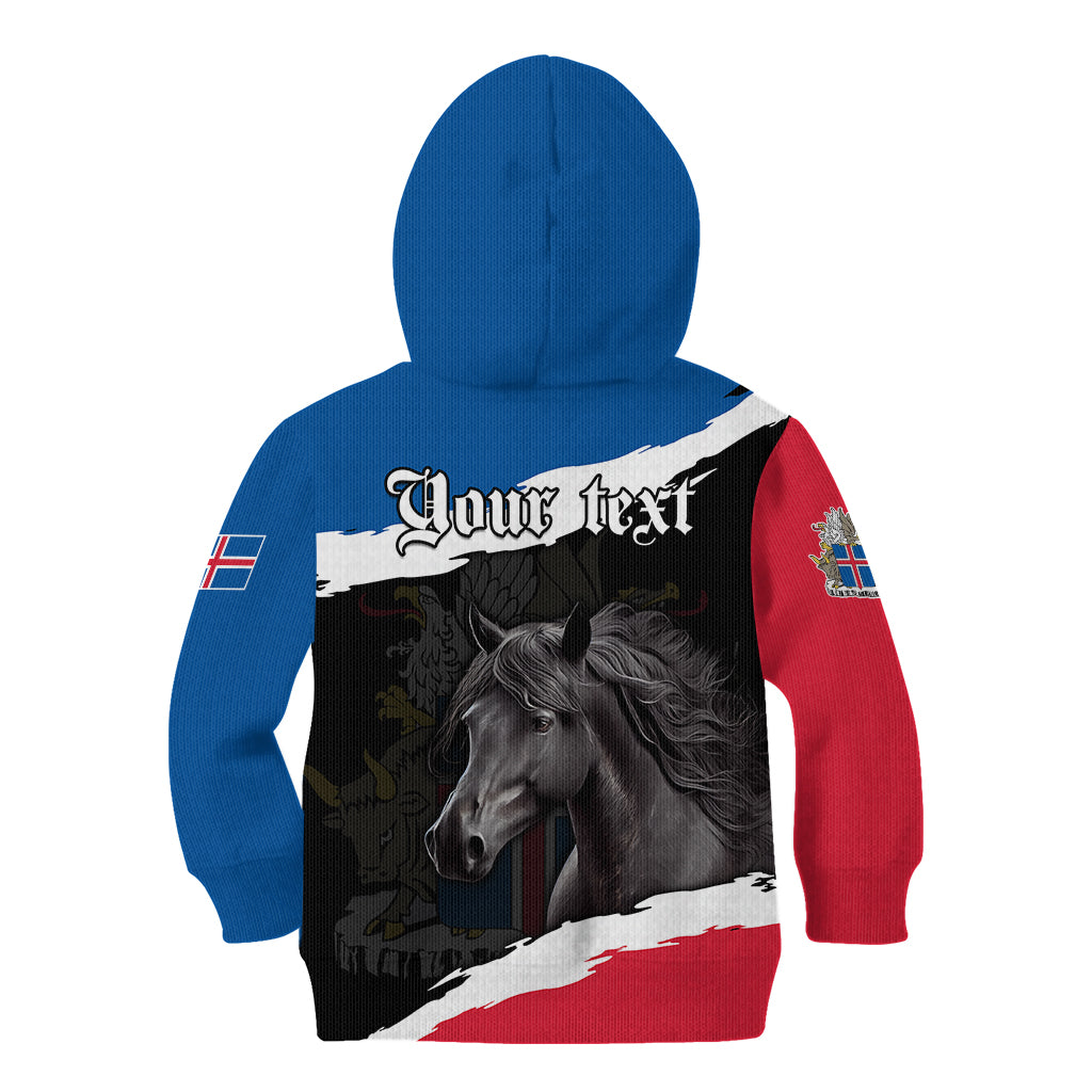 Personalised Icelandic Horse Kid Hoodie Icelandic Coat of Arm - Black - Wonder Print Shop