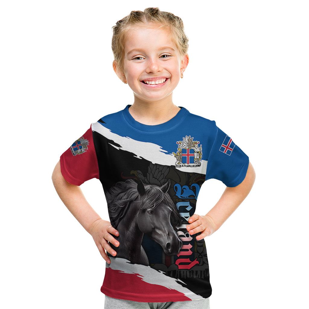 Personalised Icelandic Horse Kid T Shirt Icelandic Coat of Arm - Black - Wonder Print Shop
