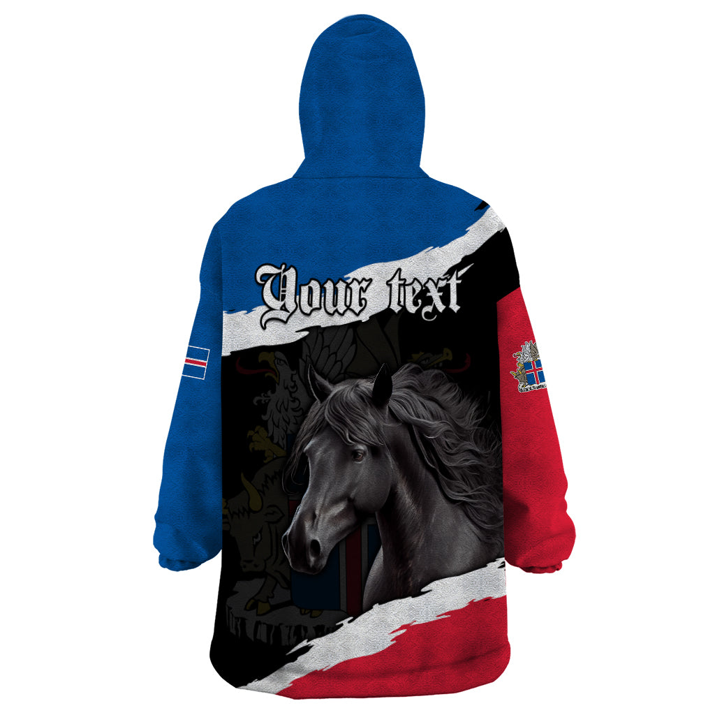 Personalised Icelandic Horse Wearable Blanket Hoodie Icelandic Coat of Arm - Black - Wonder Print Shop