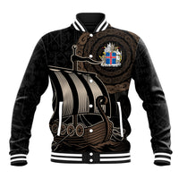 Viking Iceland Coat Of Arms Baseball Jacket Viking Norman Ship Crossing The Sea LT9 - Wonder Print Shop