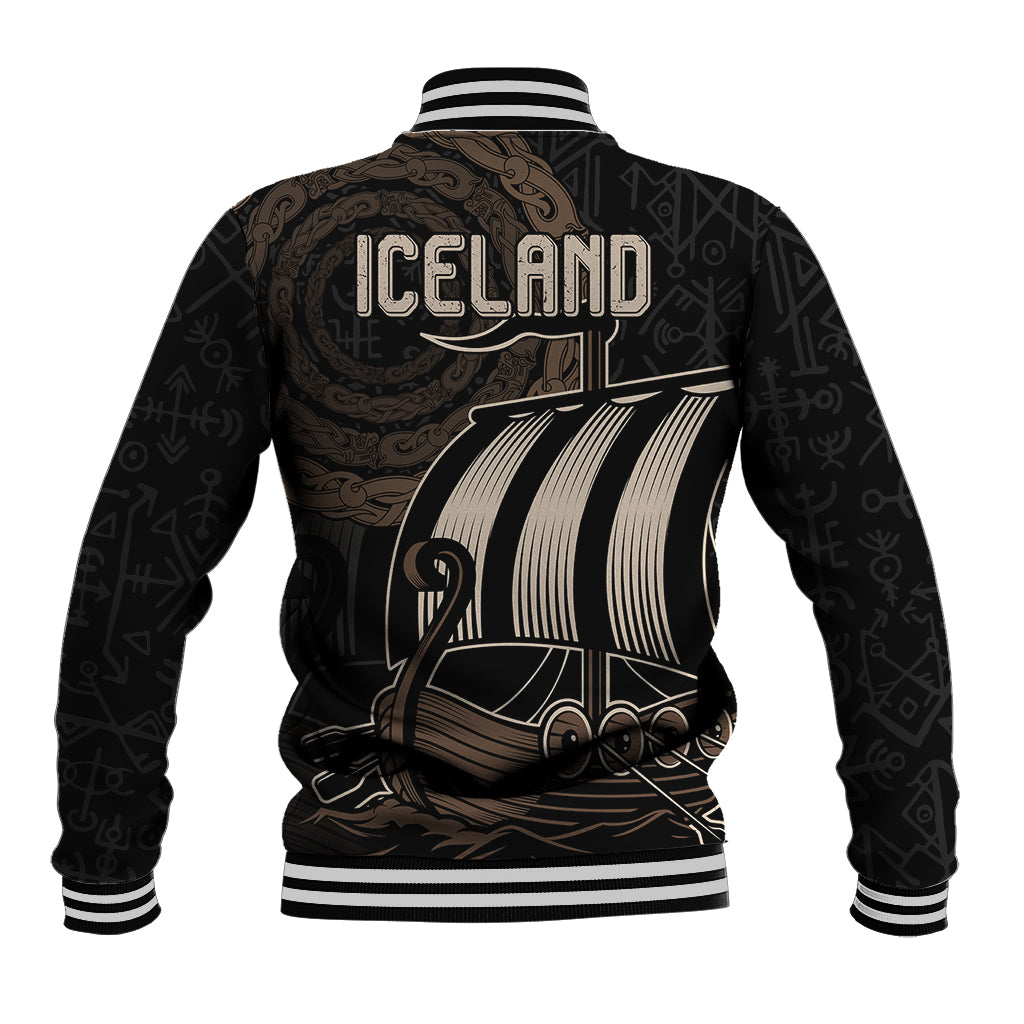 Viking Iceland Coat Of Arms Baseball Jacket Viking Norman Ship Crossing The Sea LT9 - Wonder Print Shop