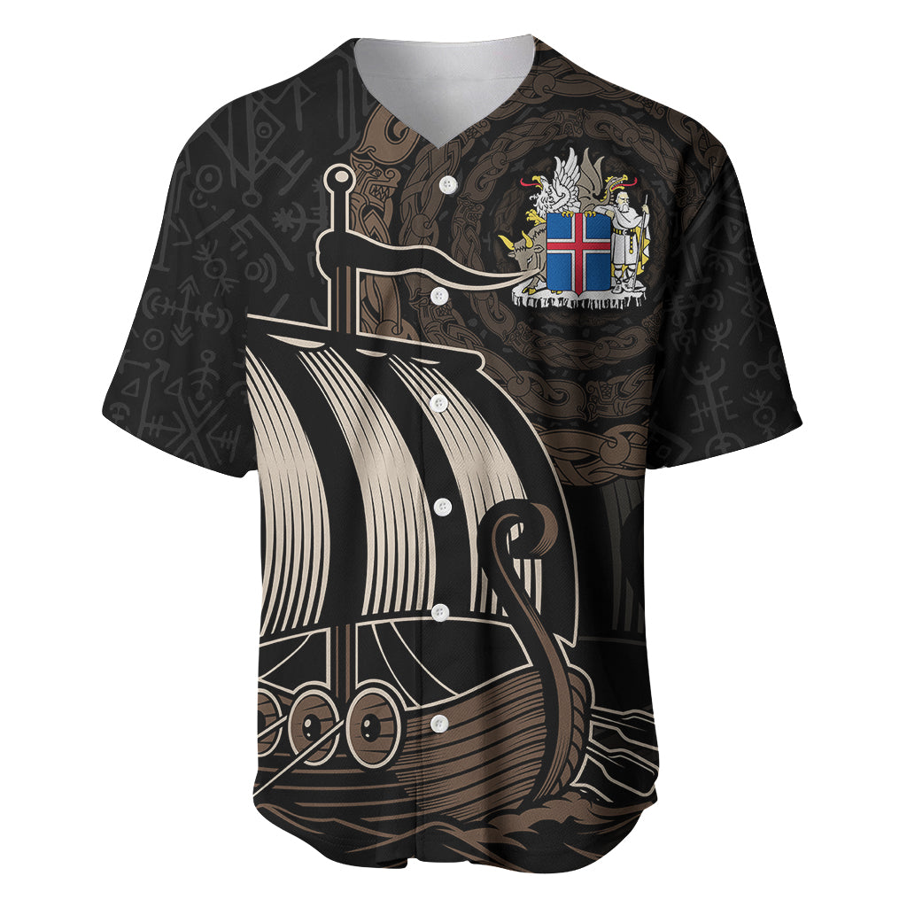Viking Iceland Coat Of Arms Baseball Jersey Viking Norman Ship Crossing The Sea LT9 - Wonder Print Shop