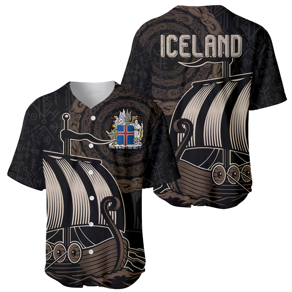 Viking Iceland Coat Of Arms Baseball Jersey Viking Norman Ship Crossing The Sea LT9 - Wonder Print Shop