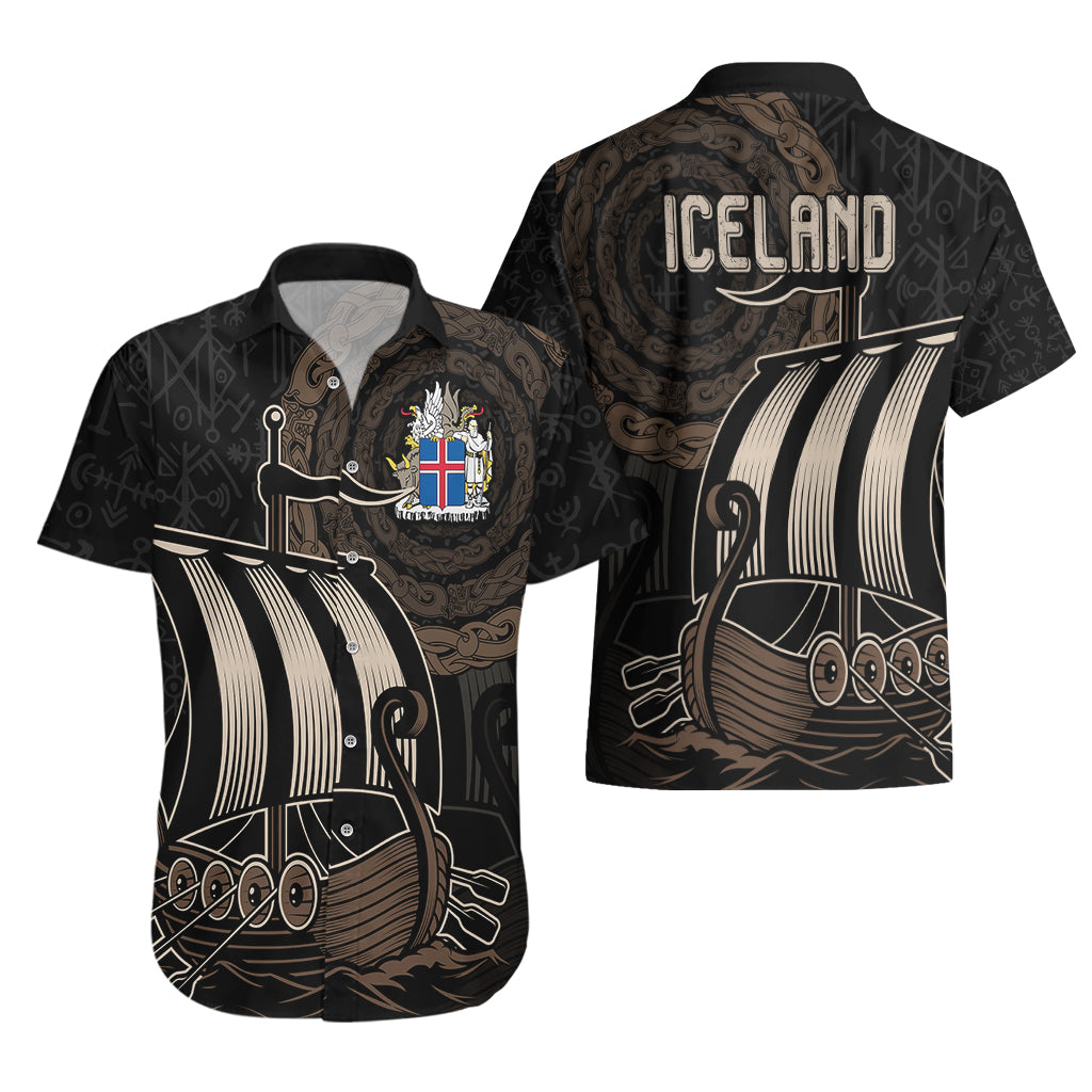 Viking Iceland Coat Of Arms Hawaiian Shirt Viking Norman Ship Crossing The Sea - Wonder Print Shop