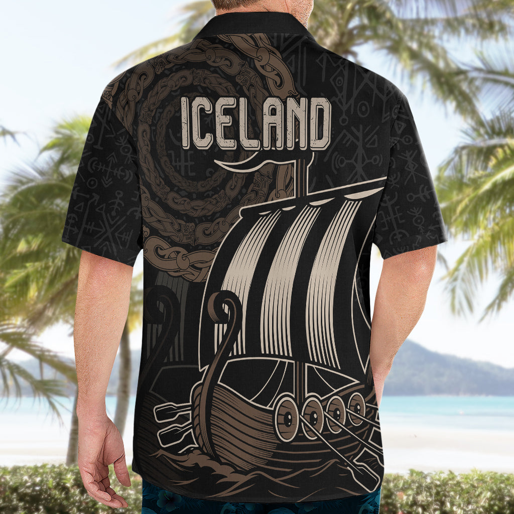Viking Iceland Coat Of Arms Hawaiian Shirt Viking Norman Ship Crossing The Sea - Wonder Print Shop
