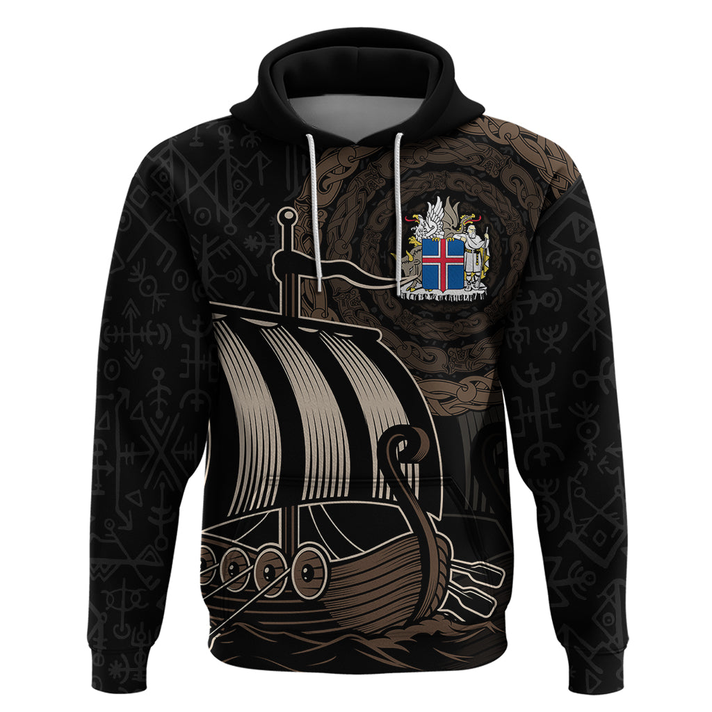 Viking Iceland Coat Of Arms Hoodie Viking Norman Ship Crossing The Sea - Wonder Print Shop