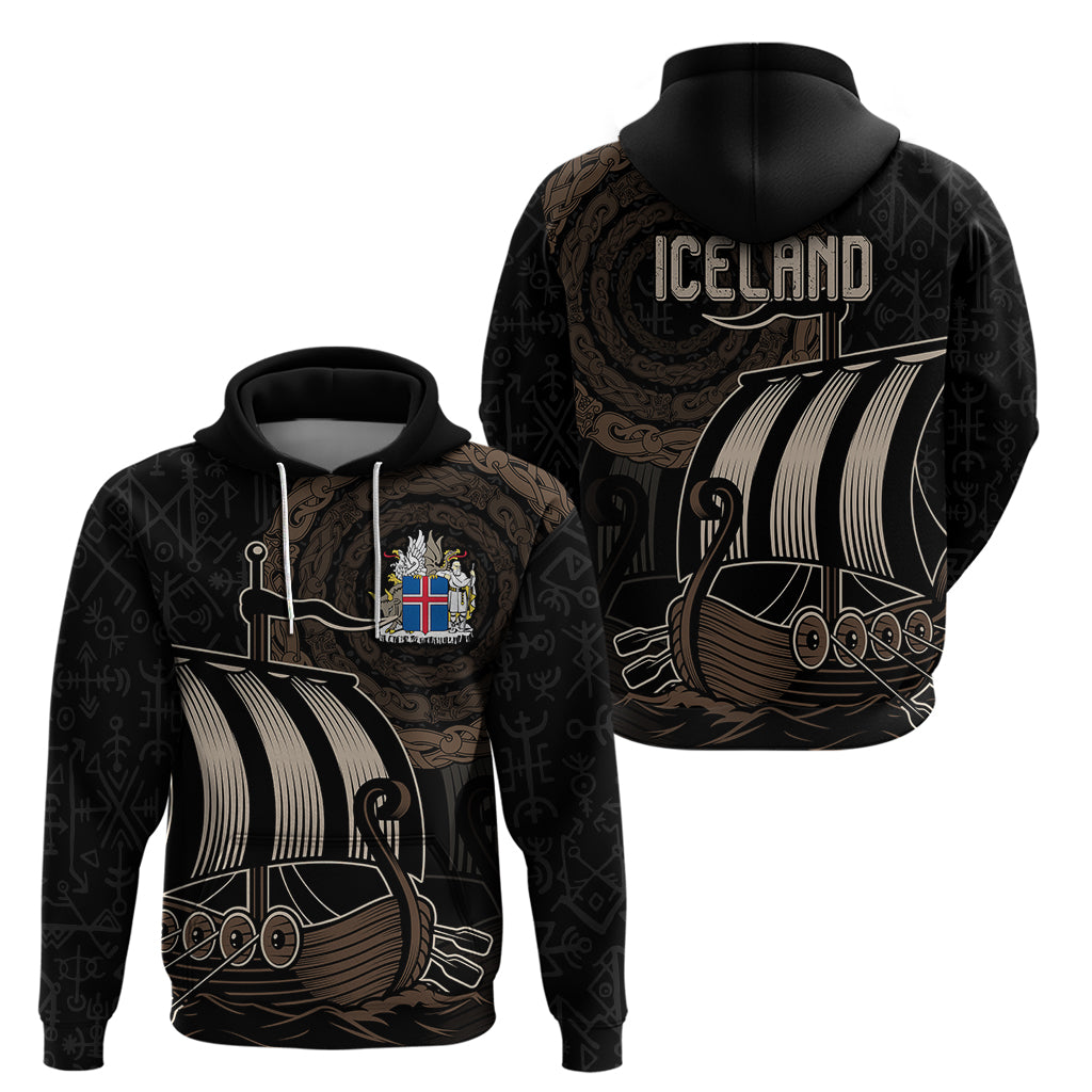 Viking Iceland Coat Of Arms Hoodie Viking Norman Ship Crossing The Sea - Wonder Print Shop
