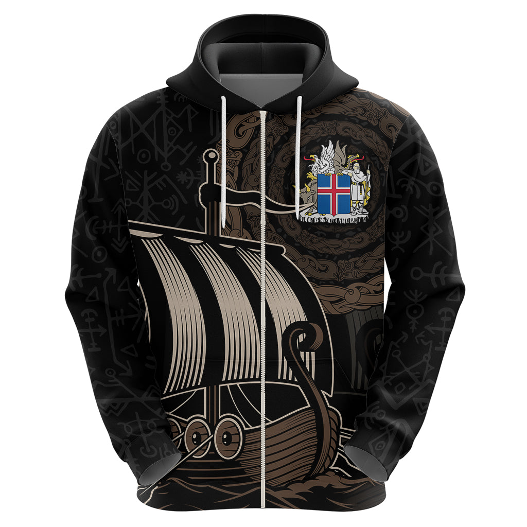 Viking Iceland Coat Of Arms Hoodie Viking Norman Ship Crossing The Sea - Wonder Print Shop