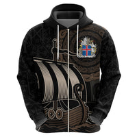 Viking Iceland Coat Of Arms Hoodie Viking Norman Ship Crossing The Sea - Wonder Print Shop