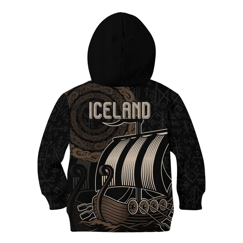 Viking Iceland Coat Of Arms Kid Hoodie Viking Norman Ship Crossing The Sea - Wonder Print Shop