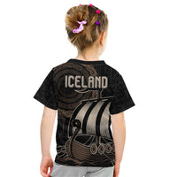 Viking Iceland Coat Of Arms Kid T Shirt Viking Norman Ship Crossing The Sea - Wonder Print Shop