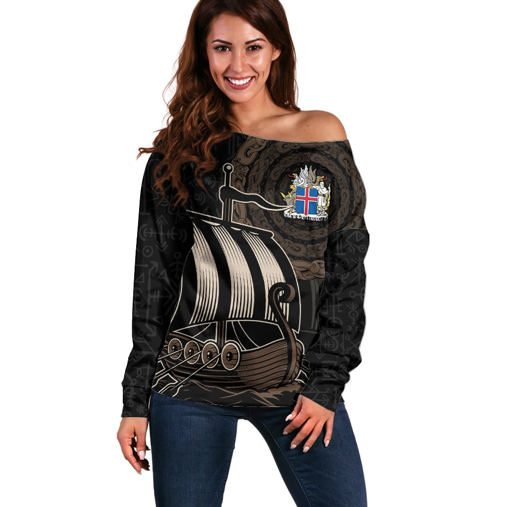 viking-iceland-coat-of-arms-off-shoulder-sweater-viking-norman-ship-crossing-the-sea