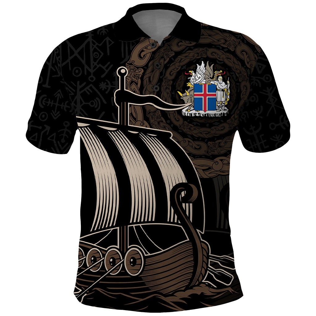 Viking Iceland Polo Shirt Coat Of Arms Viking Norman Ship Crossing The Sea - Wonder Print Shop
