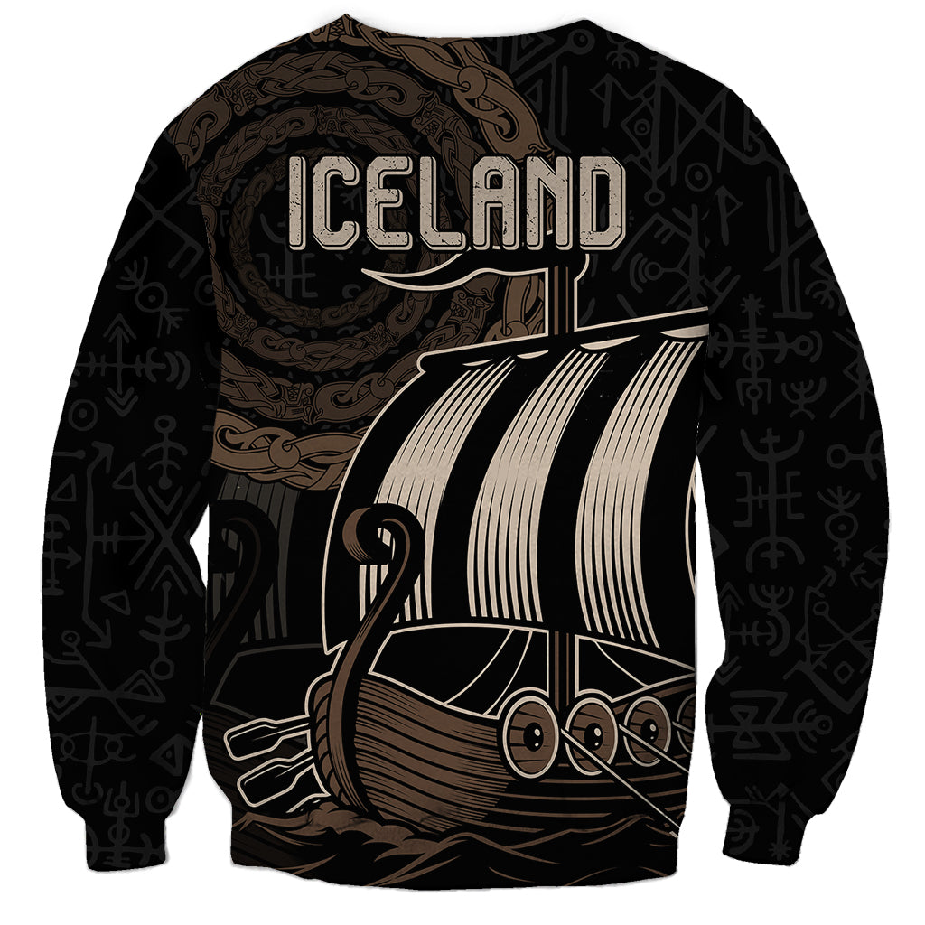 Viking Iceland Coat Of Arms Sweatshirt Viking Norman Ship Crossing The Sea - Wonder Print Shop