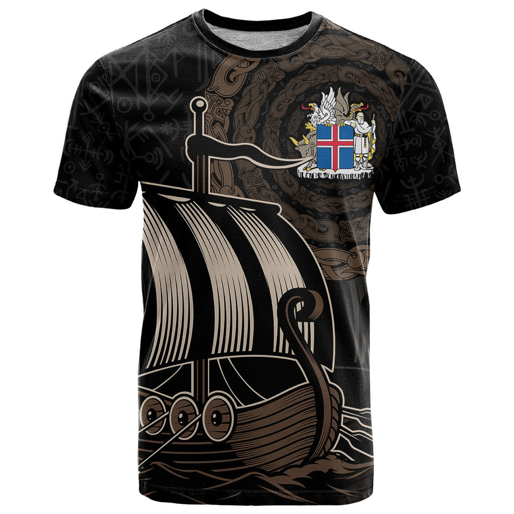 Viking Iceland Coat Of Arms T Shirt Viking Norman Ship Crossing The Sea - Wonder Print Shop