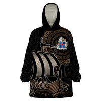 Viking Iceland Coat Of Arms Wearable Blanket Hoodie Viking Norman Ship Crossing The Sea - Wonder Print Shop