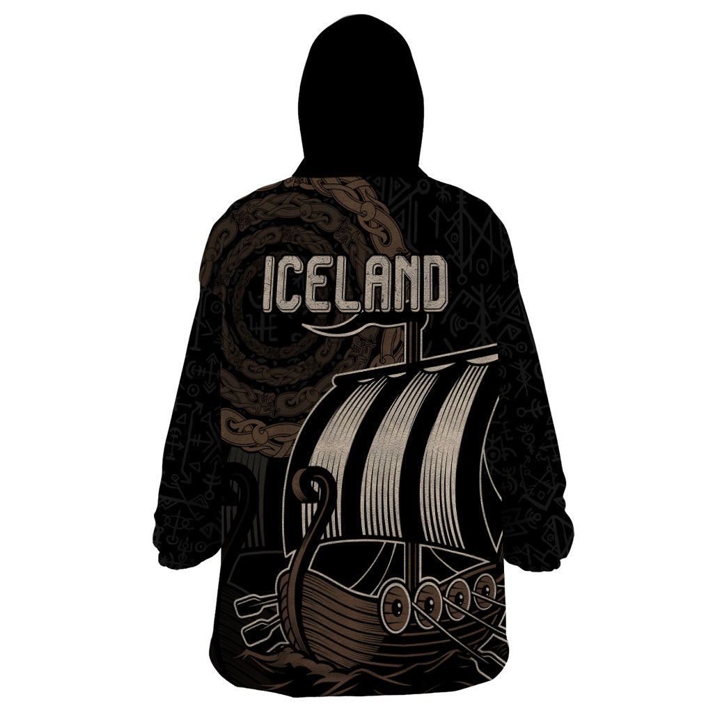 Viking Iceland Coat Of Arms Wearable Blanket Hoodie Viking Norman Ship Crossing The Sea - Wonder Print Shop