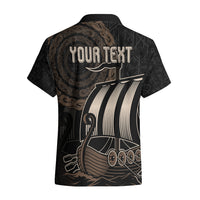 Personalised Viking Iceland Hawaiian Shirt Norman Ship with Coat Of Arms Crossing The Sea - Wonder Print Shop