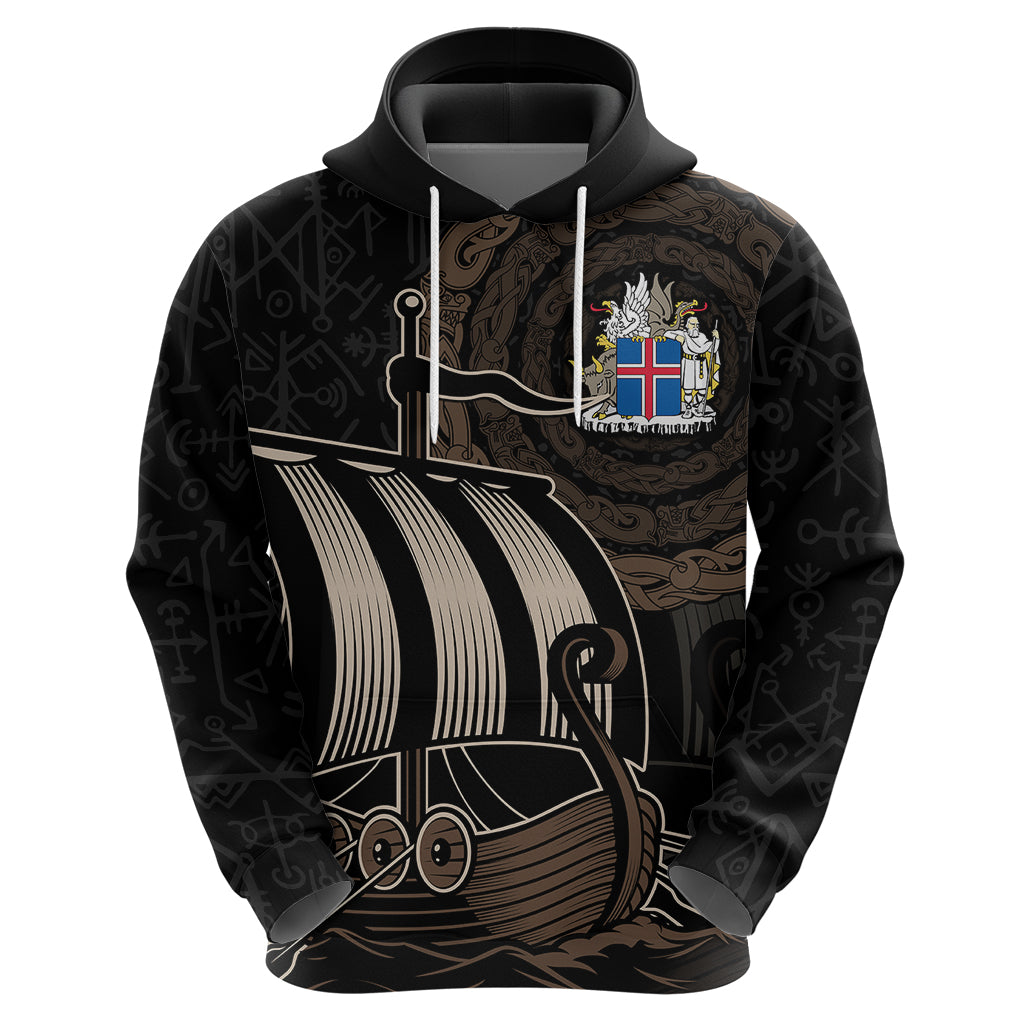 Personalised Viking Iceland Hoodie Norman Ship with Coat Of Arms Crossing The Sea - Wonder Print Shop