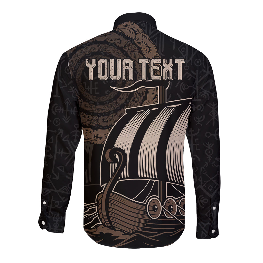 Personalised Viking Iceland Long Sleeve Button Shirt Norman Ship with Coat Of Arms Crossing The Sea - Wonder Print Shop