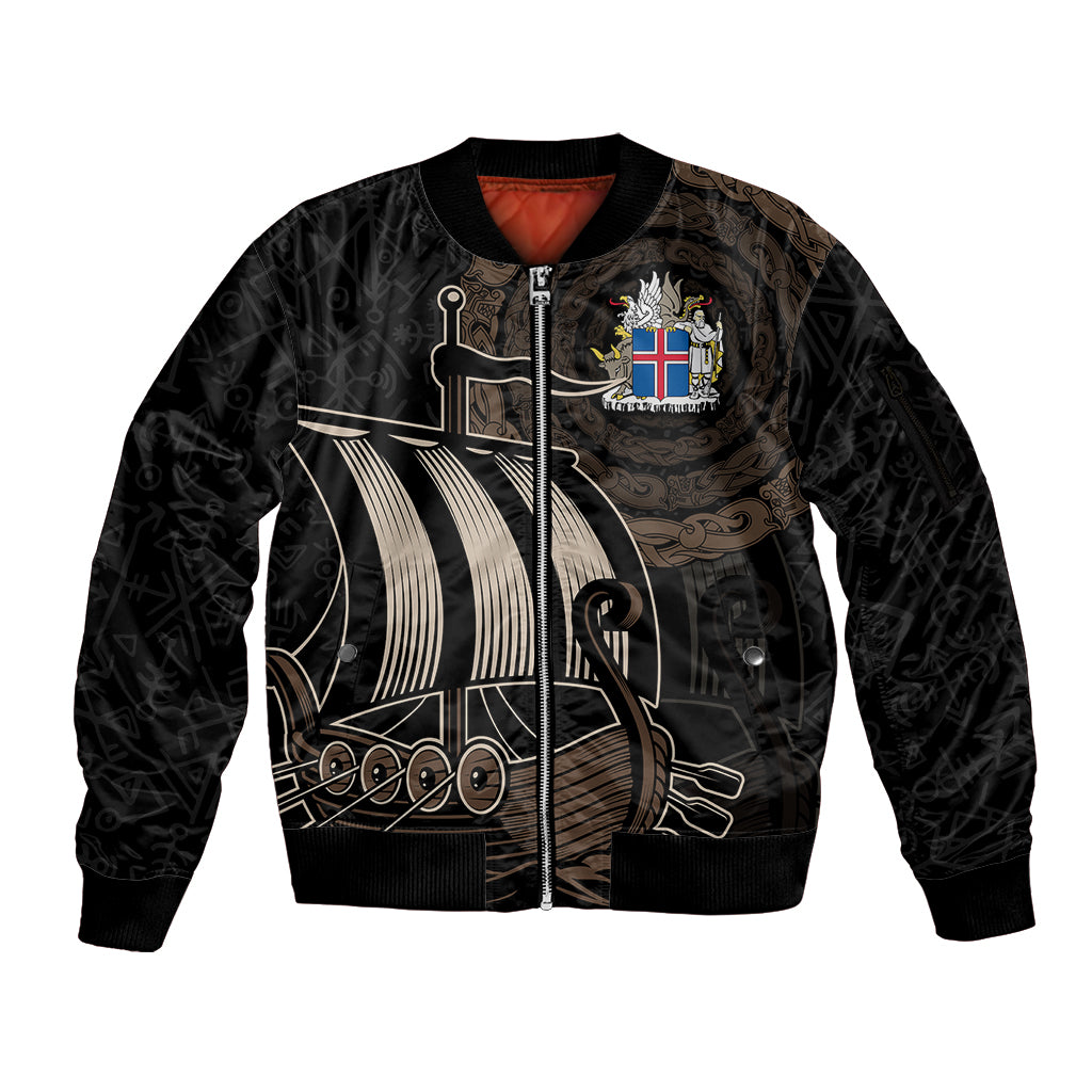 Personalised Viking Iceland Sleeve Zip Bomber Jacket Norman Ship with Coat Of Arms Crossing The Sea - Wonder Print Shop