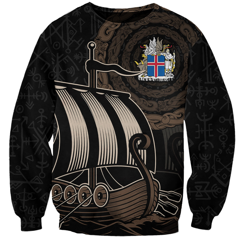 Personalised Viking Iceland Sweatshirt Norman Ship with Coat Of Arms Crossing The Sea - Wonder Print Shop