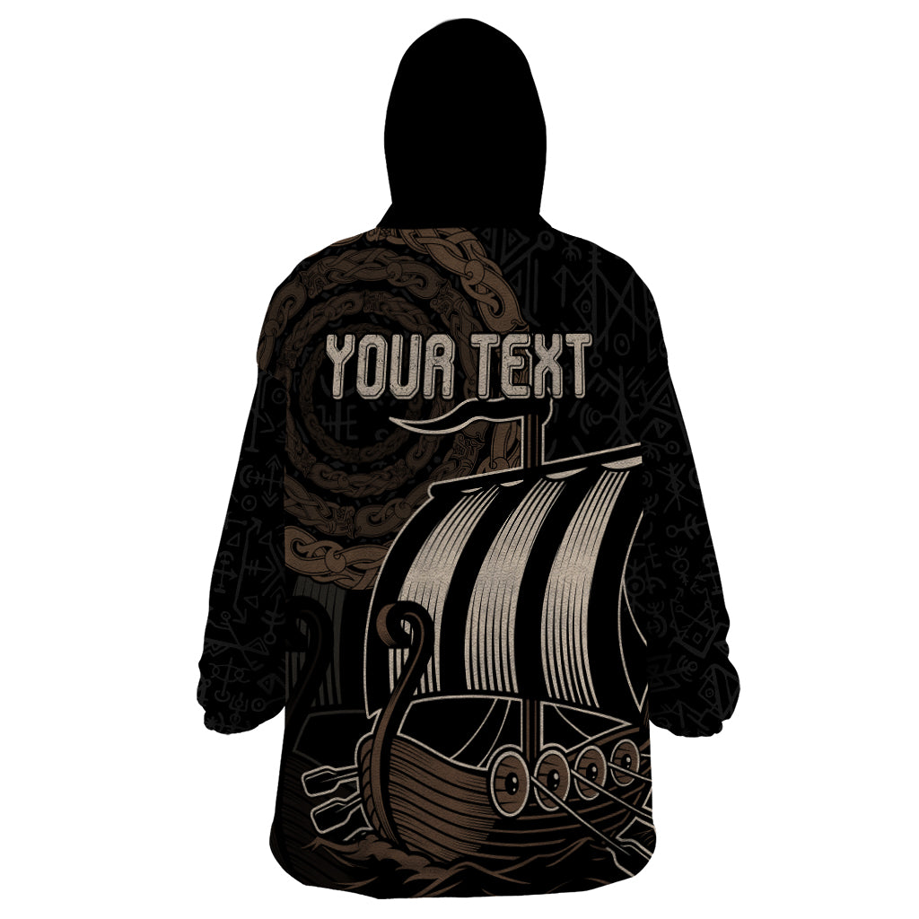 Personalised Viking Iceland Wearable Blanket Hoodie Norman Ship with Coat Of Arms Crossing The Sea - Wonder Print Shop