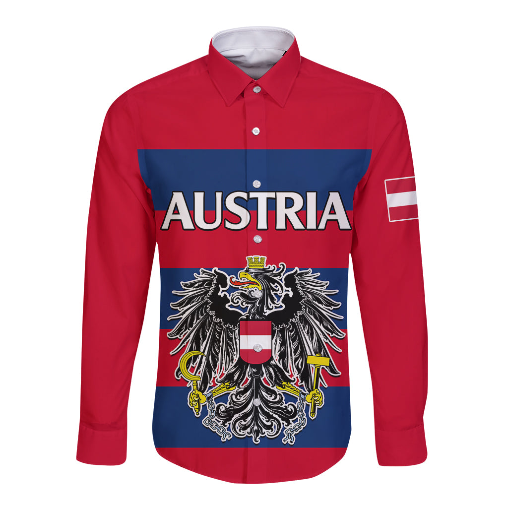 Austria Long Sleeve Button Shirt Austrian Coat Of Arms Minimalist Red Style - Wonder Print Shop