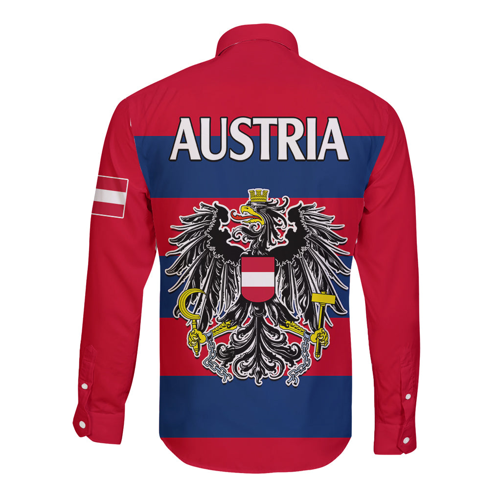Austria Long Sleeve Button Shirt Austrian Coat Of Arms Minimalist Red Style - Wonder Print Shop