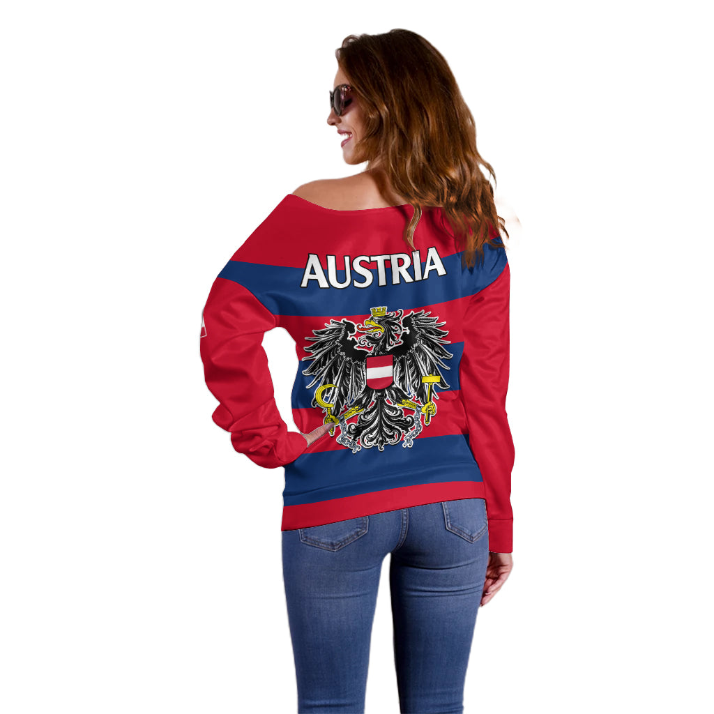 Austria Off Shoulder Sweater Austrian Coat Of Arms Minimalist Red Style - Wonder Print Shop