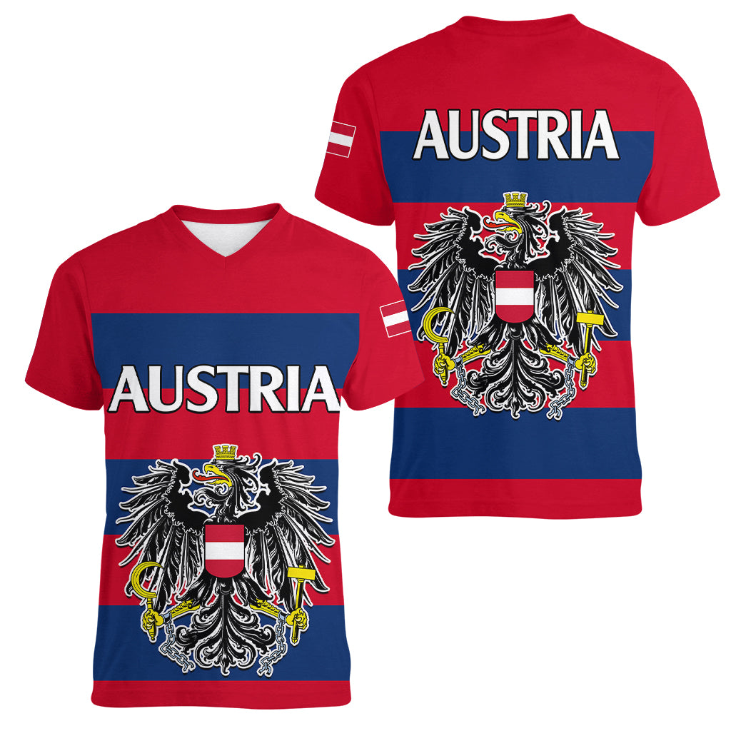 Austria Women V Neck T Shirt Austrian Coat Of Arms Minimalist Red Style - Wonder Print Shop