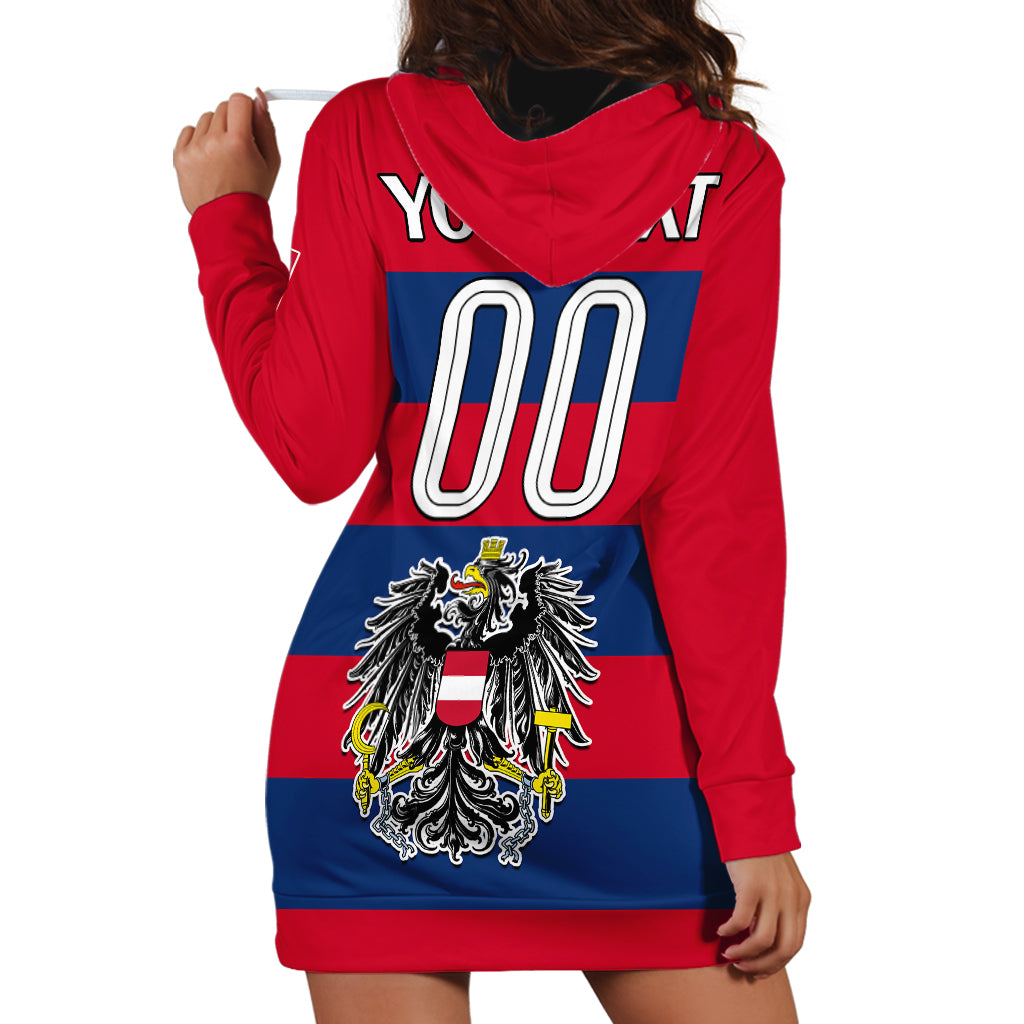 (Custom Text And Number) Austria Hoodie Dress Austrian Coat Of Arms Minimalist Red Style - Wonder Print Shop