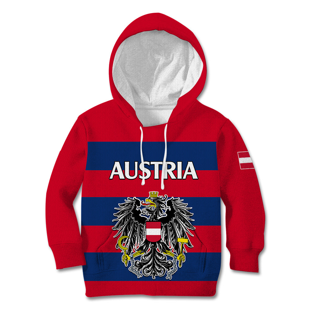 (Custom Text And Number) Austria Kid Hoodie Austrian Coat Of Arms Minimalist Red Style - Wonder Print Shop