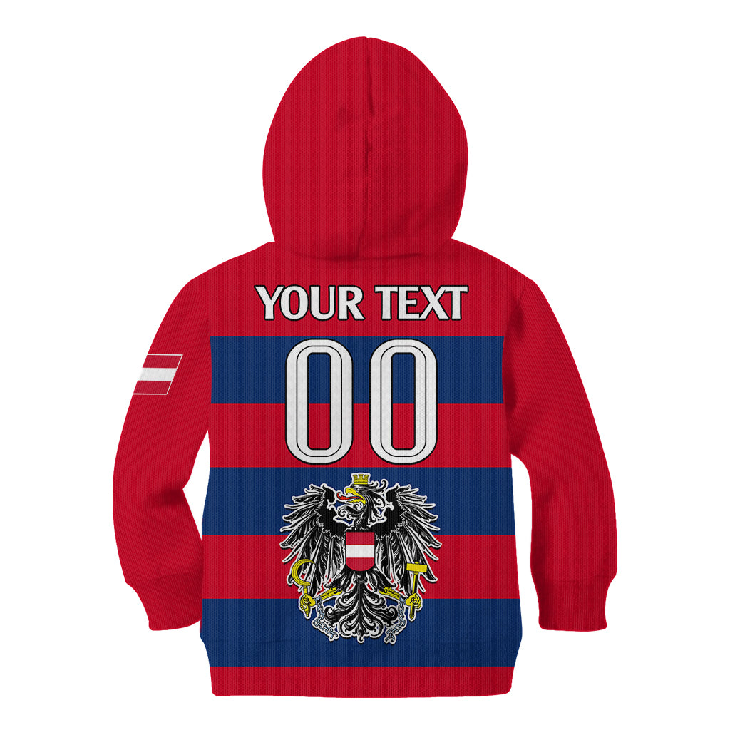 (Custom Text And Number) Austria Kid Hoodie Austrian Coat Of Arms Minimalist Red Style - Wonder Print Shop