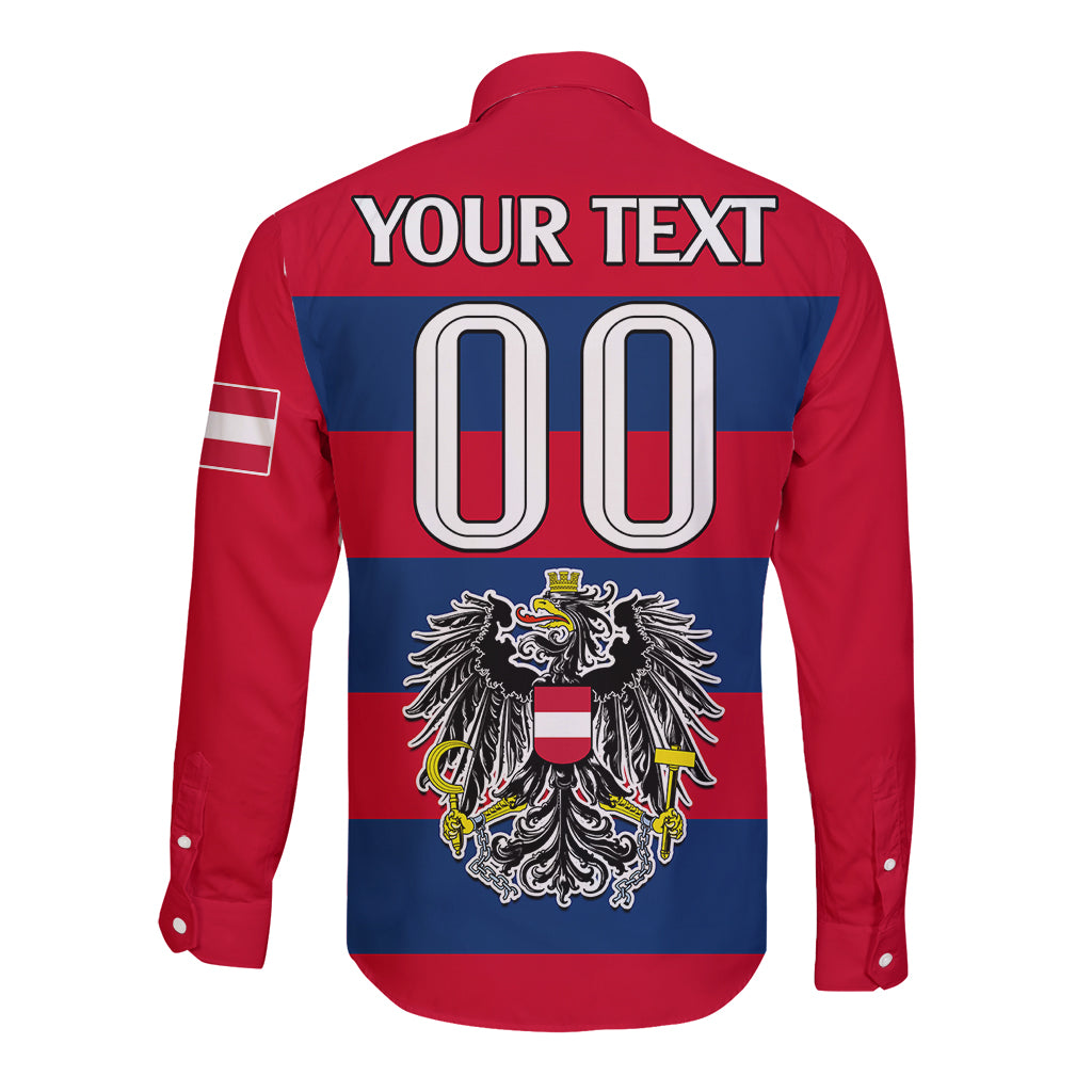(Custom Text And Number) Austria Long Sleeve Button Shirt Austrian Coat Of Arms Minimalist Red Style - Wonder Print Shop