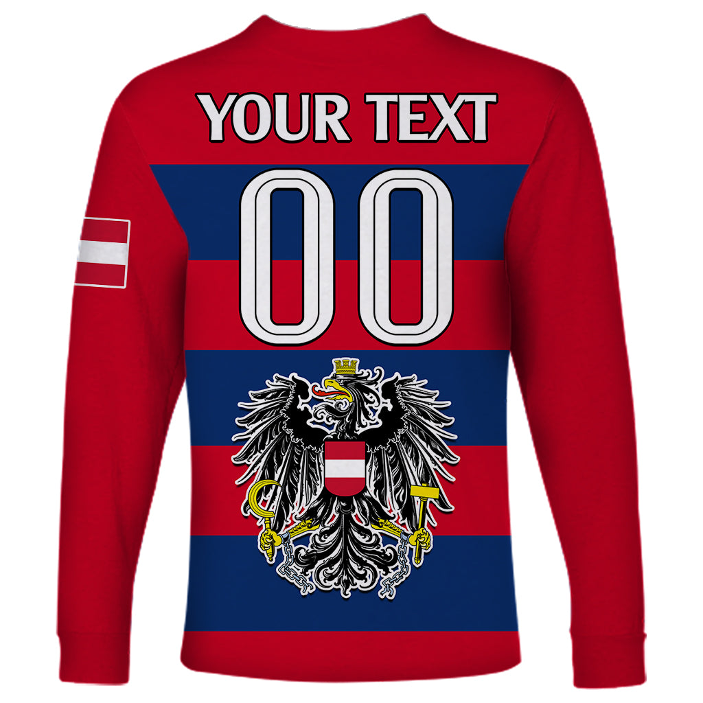 (Custom Text And Number) Austria Long Sleeve Shirt Austrian Coat Of Arms Minimalist Red Style - Wonder Print Shop