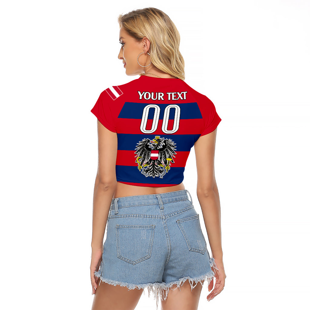 (Custom Text And Number) Austria Raglan Cropped T Shirt Austrian Coat Of Arms Minimalist Red Style - Wonder Print Shop