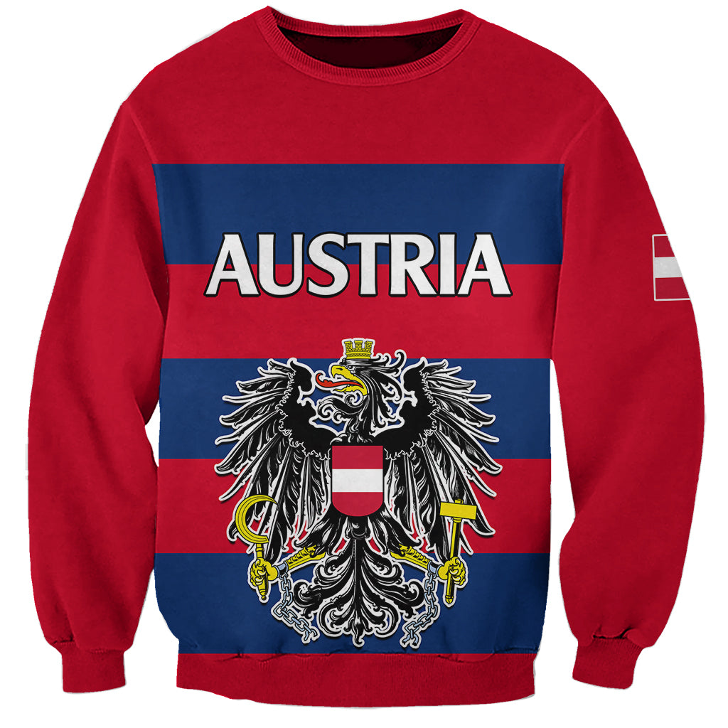 (Custom Text And Number) Austria Sweatshirt Austrian Coat Of Arms Minimalist Red Style - Wonder Print Shop