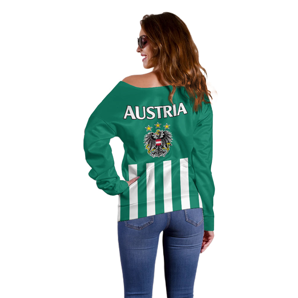 Austria Off Shoulder Sweater Austrian Coat Of Arms Minimalist Green Style No1 - Wonder Print Shop
