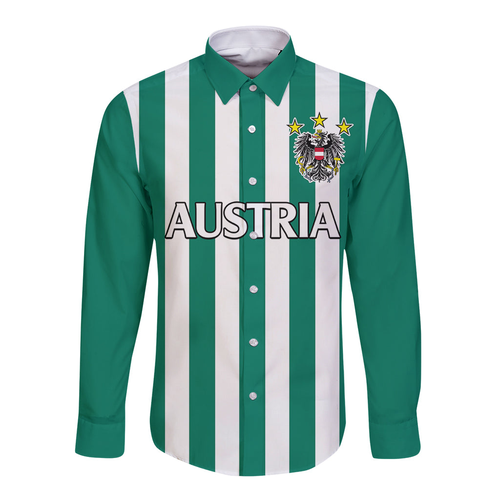 (Custom Text And Number) Austria Long Sleeve Button Shirt Austrian Coat Of Arms Minimalist Green Style No1 - Wonder Print Shop