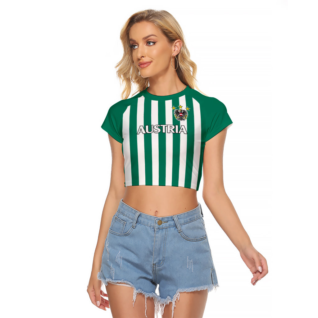 (Custom Text And Number) Austria Raglan Cropped T Shirt Austrian Coat Of Arms Minimalist Green Style No1 - Wonder Print Shop