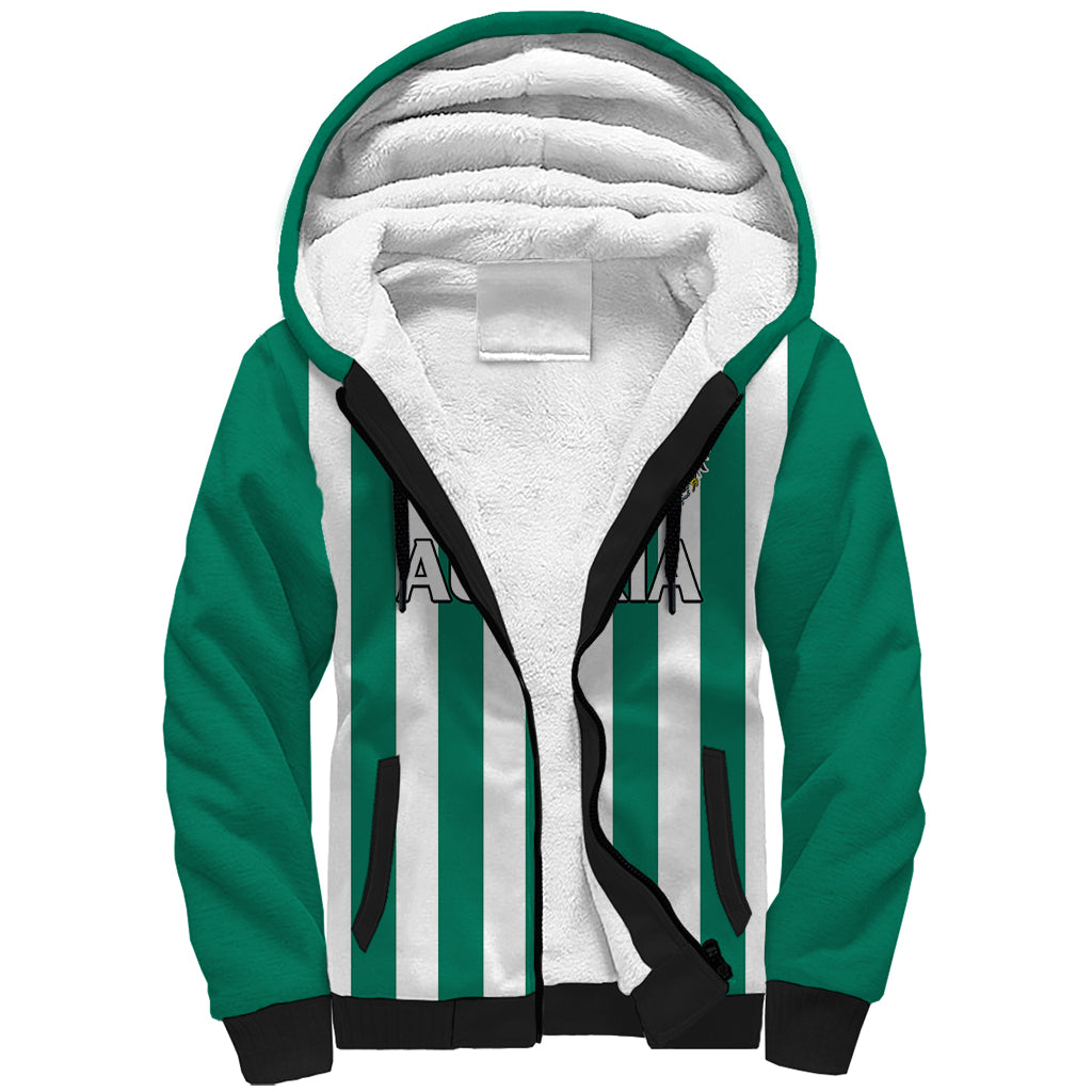 (Custom Text And Number) Austria Sherpa Hoodie Austrian Coat Of Arms Minimalist Green Style No1 - Wonder Print Shop
