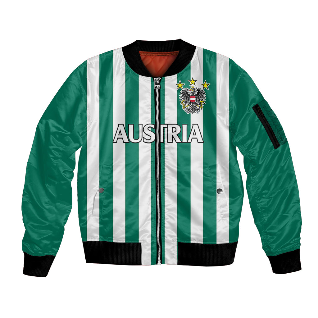 (Custom Text And Number) Austria Sleeve Zip Bomber Jacket Austrian Coat Of Arms Minimalist Green Style No1 - Wonder Print Shop