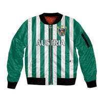 (Custom Text And Number) Austria Sleeve Zip Bomber Jacket Austrian Coat Of Arms Minimalist Green Style No1 - Wonder Print Shop